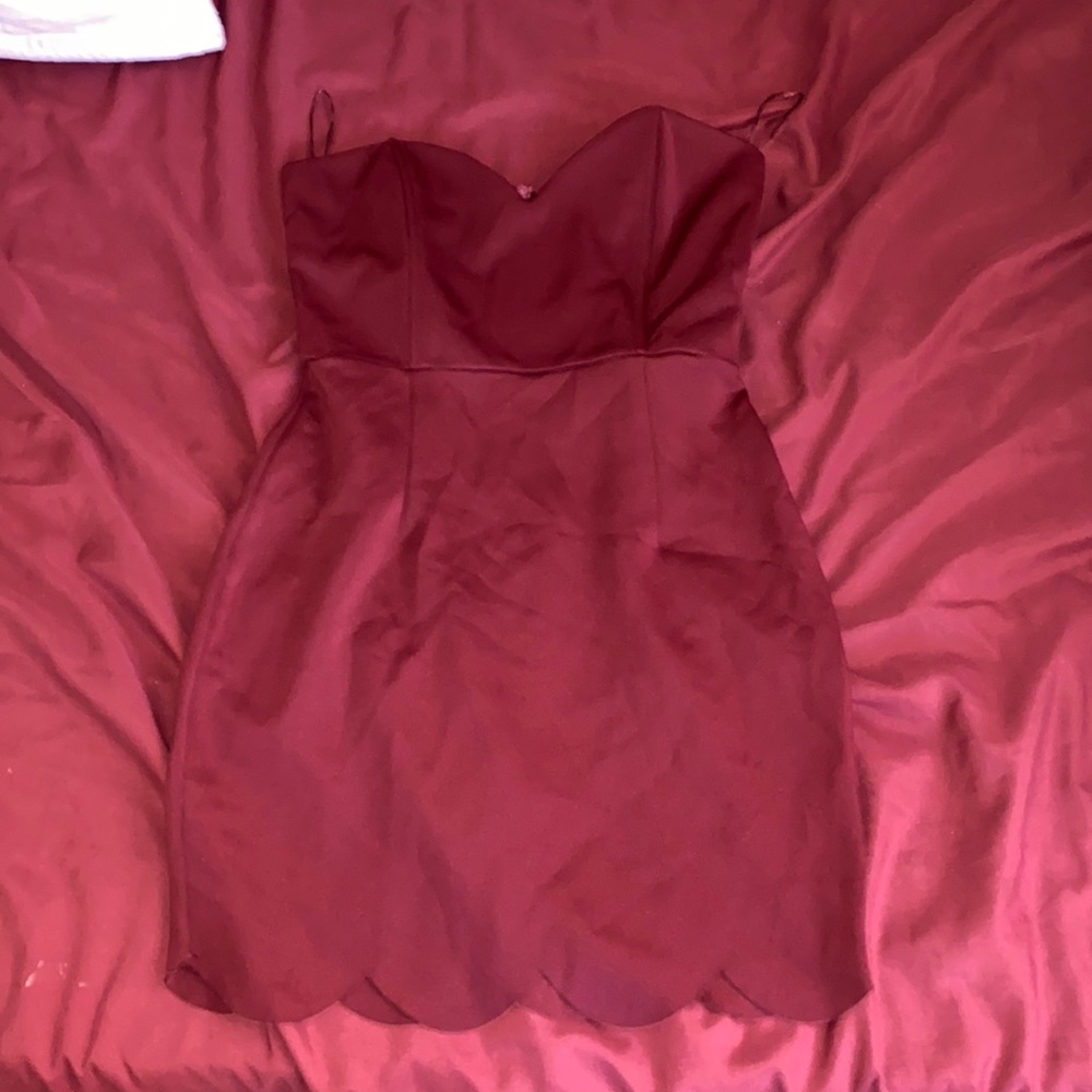 Burgundy Peplum style bottom formal mini dress